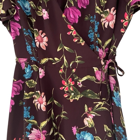 Belle Vere Eggplant Purple Floral Wrap Tie Front Maxi Dress Lined NOWT - Picture 7 of 10